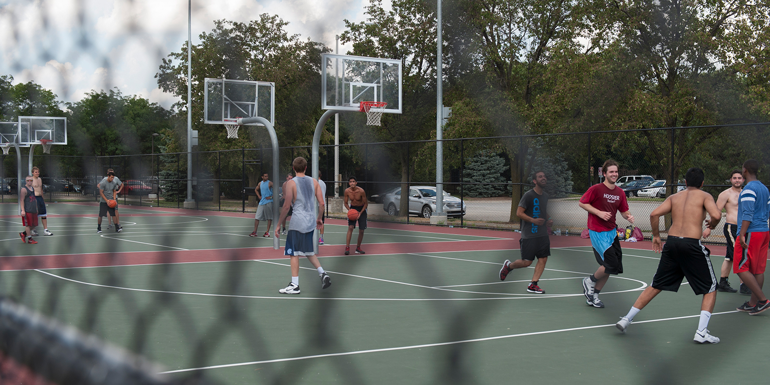Students play basketball at the CROF.